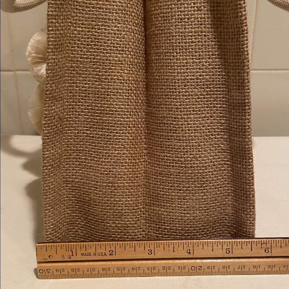 🩷Tan Jute Canvas Handmade Tote Bag with pompom by Korissa - Picture 2 of 8